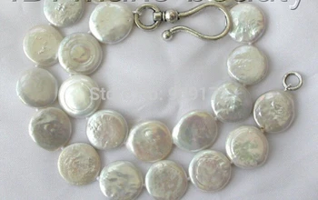 Transport gratuit>>>uimitoare mare 16mm monedă rotund alb de apă dulce colier de perle de cultură