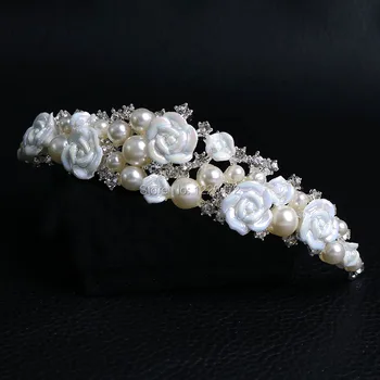 TREAZY de Lux Ceramică Floare Imiate Perla de Cristal Set de Bijuterii de Mireasă Pentru Femei Colier Cercei Tiara Coroana Accesorii de Nunta
