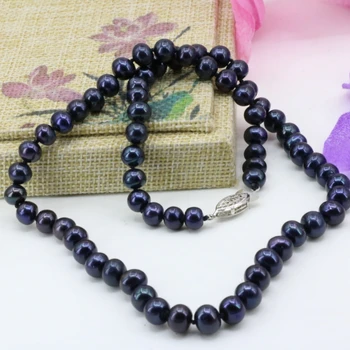 Trendy 2017 Colier Bijuterii din Perle Naturale, Perle de apă Dulce Margele 7-8mm Nearround Neagră Cravată Colier Pentru Femei 18inch B3226