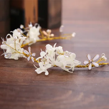 TUANMING 4BUC/Set Floare de Cristal Pearl Nunta Mireasa, Bijuterii de Păr Benzi Ace de Păr Pentru Femei Model Bej Accesorii de Par