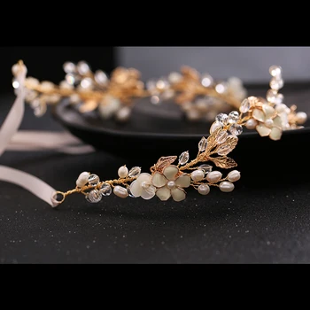 TUANMING Mireasa nunta banda de perle de cristal coajă de mireasa frizură romantic panglică ornamente de păr de aur nunta de argint bijuterii