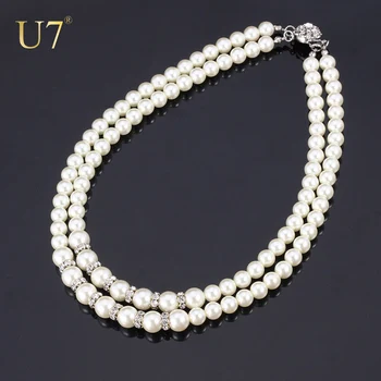 U7 Cravată Coliere pentru Femei Bijuterii de Nunta la Modă Mutil-strat de Stras Alb/ Negru Simulat Coliere de Perle N342