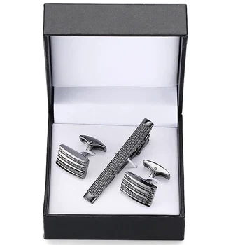 Un set de înaltă calitate clip cravată sculptate rafinat Butoni de ancorare Sax cristal Butoni cravata clip pătrat negru box set transport gratuit