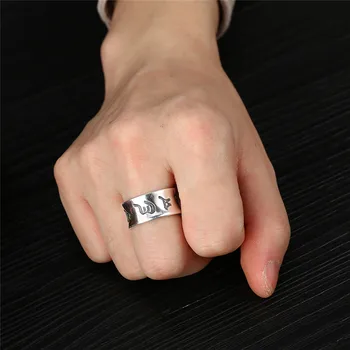 V. YA Solid 999 Sterling Silver Ring Pentru Bărbați de sex Masculin, Om Mani Padme Hum Inima Sutra Mens Inele Prieten Ziua de nastere Cadou de Ziua Tatălui