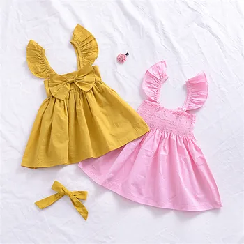 Vara nou copil rochie de Copil Drăguț Fete Copii Volane Haine mare bowknot design curea plaja Dress toddler girls îmbrăcăminte 0-24m