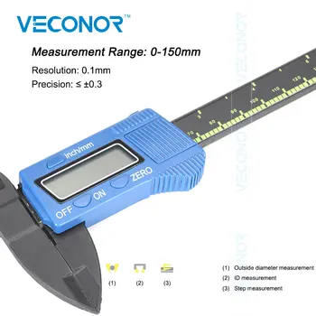 Veconor 150mm 6 Inch Digital Electronic LCD Șubler cu Vernier Fibra de Carbon Micrometru Instrumente de Măsurare de Înaltă Precizie