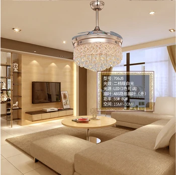 Ventilator de tavan 100-265V 42inch LED Crom Plafon de Cristal Lumina Camera de zi Pliere Ventilator de Tavan Control de la Distanță acasă Decorative Lampa