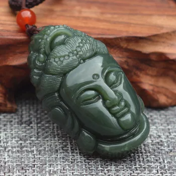 Verde Natural HETIAN Jades Pandantiv Colier Sculptate Bodhisattva Guanyin Patron Pandantiv Barbati Nefrit Jades piatră de Bijuterii
