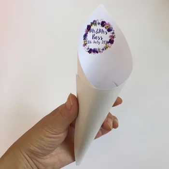 Violet mov nunta personalizate cu numele Mr & Mrs Perle crema de Confetti conuri de hârtie faci singur favoarea floare conuri