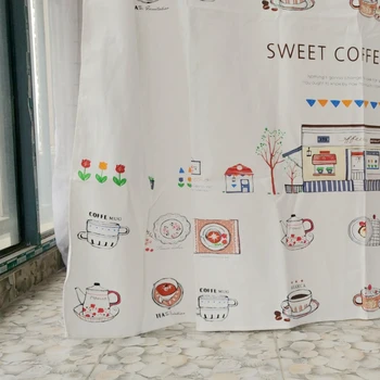 W140cm Tab-Ul De Sus Sudoare Coffee Shop Design Cafenea Mică Fereastră Perdele De Umbră Bucătărie Desene Animate Scurte De Bumbac Pânză Perdele 30