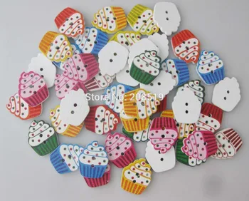 WBNSNA Amestecat copii Butoane de Înghețată forma 100buc 2 găuri de cusut Butonul Cupcake Decorative Scrapbooking