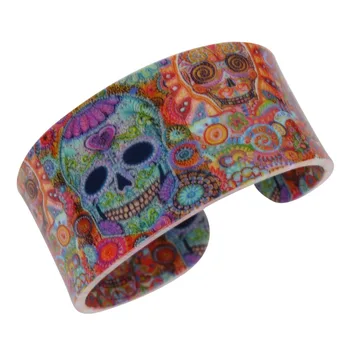 WEVENI Acrilice Craniu de Imprimare Wide Iubesc Halloween Cadouri Brățări Brățări Pentru Femei Noua Moda Punk Bijuterii Accesorii Pirat