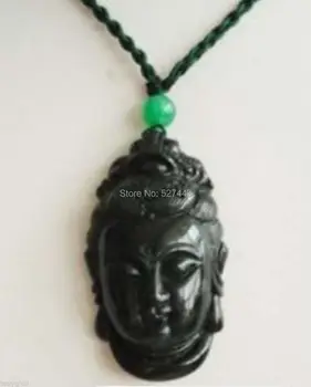 WholesaleLAN021 >Superb negru de piatră sculptat capul lui buddha pandantiv colier