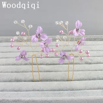 Woodqiqi 2 buc/lot Flori violet Cristal de Mireasa DIY Pieptene de Par ac de păr Femei Pearl Bijuterii de Păr Accesoriu Rochie de Mireasa Decor Cadou
