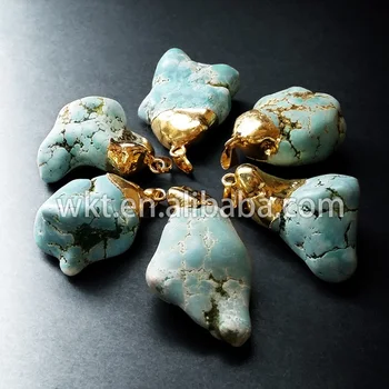 WT-P246 Naturale howlite albastru pandantive cu aur de 24k sus,boho piatră brută de bijuterii Pandantiv