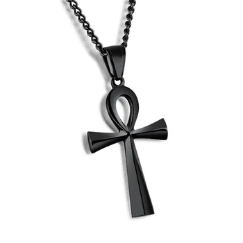 XQNI Ankh Cravată Model Cruce Pandantiv Barbati Colier Argintiu/Negru/Aur din Oțel Inoxidabil de Culoare Suprafață Netedă Binecuvântarea Religioasă Cadou