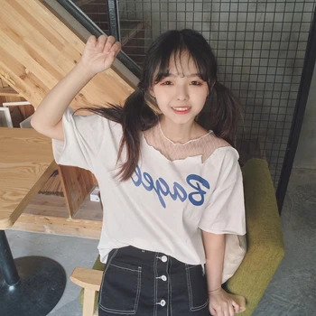 YouGeMan Vara Femei cu Maneci Scurte T-shirt-coreean Ulzzang Harajuku Imprimare Gaura de Pe Umăr tricou Femei Casual ochiurilor de Plasă de Sus Tees