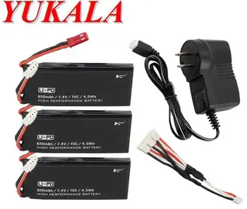 YUKALA 7.4 V 610mAh Li-po baterie*3pcs+3 în 1 încărcător de perete pentru H502S H502E RC RC drone quadcopter transport gratuit
