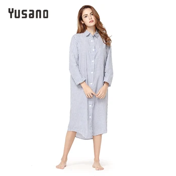 Yusano Femei Camasa De Noapte De Bumbac Sexy Acasă Rochie De Seara Cu Maneca Lunga Pulover V-Neck Stripe Print Somn Pijamale Dress Shirt