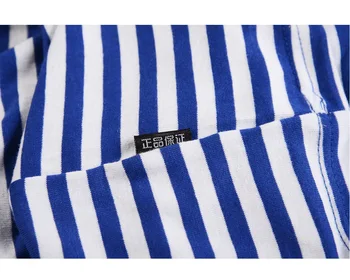 YuWaiJiaRen Barbati tricouri culoare Alb Albastru cu Dungi Topuri O-neck Bumbac cu mânecă Scurtă Tricou Subțire Bărbat și Femei Teuri Plus Dimensiune M-5XL