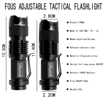 Z30 Litwod Mini Zoom cree XML L2 Lanterna Led-uri Lanterna 5 modul de 3800 de Lumeni impermeabil 18650 baterie Reîncărcabilă