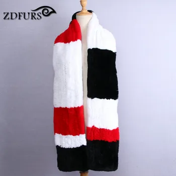 ZDFURS * Autentic Blana de Iepure Rex eșarfă de culoare de contrast tricotate șal lung moale blana de iepure Toba de tip stea scrisoare de gât eșarfă