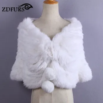 ZDFURS * Mireasa real blana de iepure Șal Furat Folie de Nunta de Iarna Cape tricotate iepure Alb Cape de Blana de Mireasa Mantie Bolero