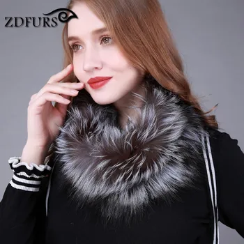 ZDFURS * reale blană de vulpe de iarnă eșarfă femei eșarfă de blană de vulpe argintie blană rotund prosop blana infinit eșarfă pentru femei