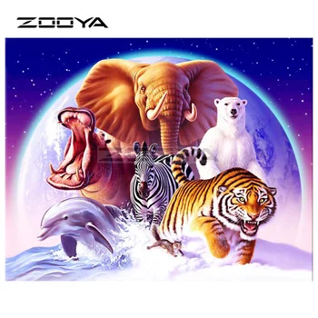 ZOOYA DIY Diamant Broderie Elefant, Zebra Delfin, Tigru Polar Diamant Pictura Cusatura Cruce Burghiu Plin de Mozaic Decor BK557