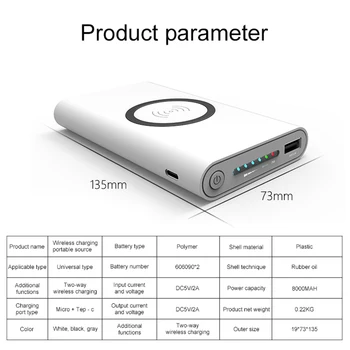 Încărcător Wireless Qi 8000mAh Poverbank 2-în-1 Mobile Phone Pad de Încărcare Baterie Reîncărcabilă Port USB pentru IPhone Samsung