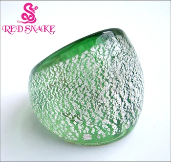 ȘARPE ROȘU de Moda Inel Handmade Verde și Folie de Argint Spot Sticla de Murano, Inele