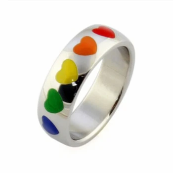 Șase culori modele de sex feminin inima inel în formă de curcubeu gay pride LGBT inele pentru femei lesbiene moda bijuterii anel anillos bague