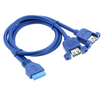 0,5 m 19pin de sex feminin antet pentru a Dual USB 3.0 O Femeie port de Cablu Placa de baza 20P USB la 2 USB3.0 Cablu detașabil cu Șuruburi de găuri