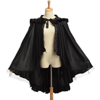 1 buc Unic Victorian Negru Zburli Agitația Fusta Femei Steampunk Retro Gothic Cape 2 Moduri de Dressing