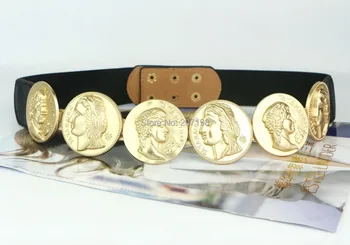 (10 bucati/lot) 6 de Aur Monede de Metal Curele pentru femei Queen & King Celebritate Centura Alb-Negru Elastic Cinturones Mujer