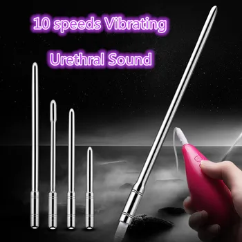 10 Viteze din Oțel Inoxidabil Vibratoare Uretral Sunet Penis Plug Uretral Sondare Dilatator Castitate Vibratoare jucarii Sexuale Pentru barbati femei