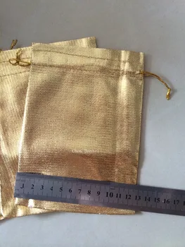 100 buc 13x18cm Placat cu Aur de Satin Pungi de Cadouri Cu Cordon de bijuterii cadou Husă saci