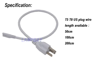 (100 Pack) Transport Gratuit T5 T8 plug SUA sârmă 50cm 100cm 200cm integrat tub de cablu