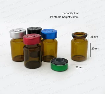 100 X 6ML mici flacoane din sticlă brună cu dop de cauciuc și aluminiu capac detașabil pentru medicina, injecție de lichid de utilizare