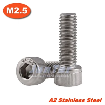 100buc/lot M2.5(2.5 mm) Oțel Inoxidabil A2 Allen Pete Hexagonal cu Cap Toate Thread Șuruburi Metrice DIN912
