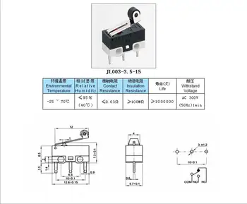 100buc Mini Micro Întrerupător cu Role Braț de Pârghie Microîntrerupător SPDT Sub Miniatură 1A 125V AC