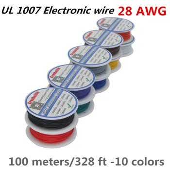 100m /lot UL 1007 28AWG 10 Culori cabluri Electrice Cablu de Cupru Cositorit PCB Sârmă de Certificare UL Izolate LED Cablu