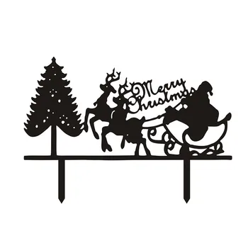 10buc/lot Mos Craciun Merry Christmas Cake Steaguri Cu Pomul de Crăciun Alb Negru Acrilic Tort Fân Pentru Xmas Party Fierbinte de Vânzare