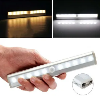 10LED Mișcare Senzor de Lumină de veghe LED Pentru Dulap Sertar Dulap de Bucătărie Lumina de Noapte Baterie Lampă de Putere Light Bar
