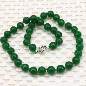 10mm verde Malaezia jades naturale piatra calcedonie rotund colier margele lanț pentru femei cu margele colier bijuterii de 18inch B3202