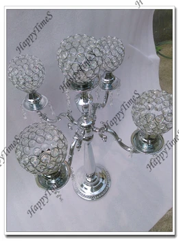 10pieces Decor Nunta Pilon Suport Lumanare Cu Bilă de Sticlă În Țeapă de Cristal de Culoare Lumanare