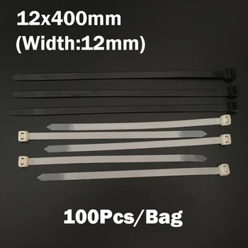 12*400mm 12x400mm (Latime 12mm) Alb Negru Rețea de Sârmă Șir de Auto-Blocare Nailon Curea din material Plastic Wrap Fixa Legăturile prin Cablu Cravată