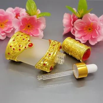 12ml Sticlă Mată Sticle cu Inel de Aur Dropper,spranceana brodate tatuaj Pigment tub de testare,Indian Cristal Flacon Picurător