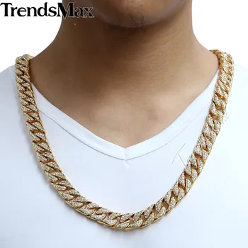 14mm 60cm Hiphop Bling Bijuterii Colier pentru Bărbați Iced din Miami Bordură Cubanez Link-ul Lanț de Aur de Argint de Culoare CZ Pietre GN432