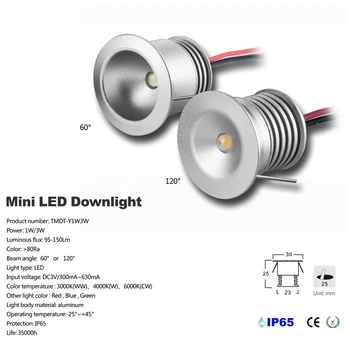 15 buc Mini led downlight 1W cabinet lampa 60D/120D gaura de 25mm curent de intrare 3-3.4 V/300-350mA